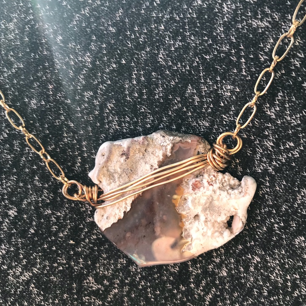 Wire wrapped stone necklace